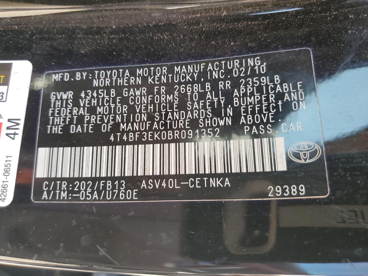 4T4BF3EK0BR091352 2011 Toyota Camry Base