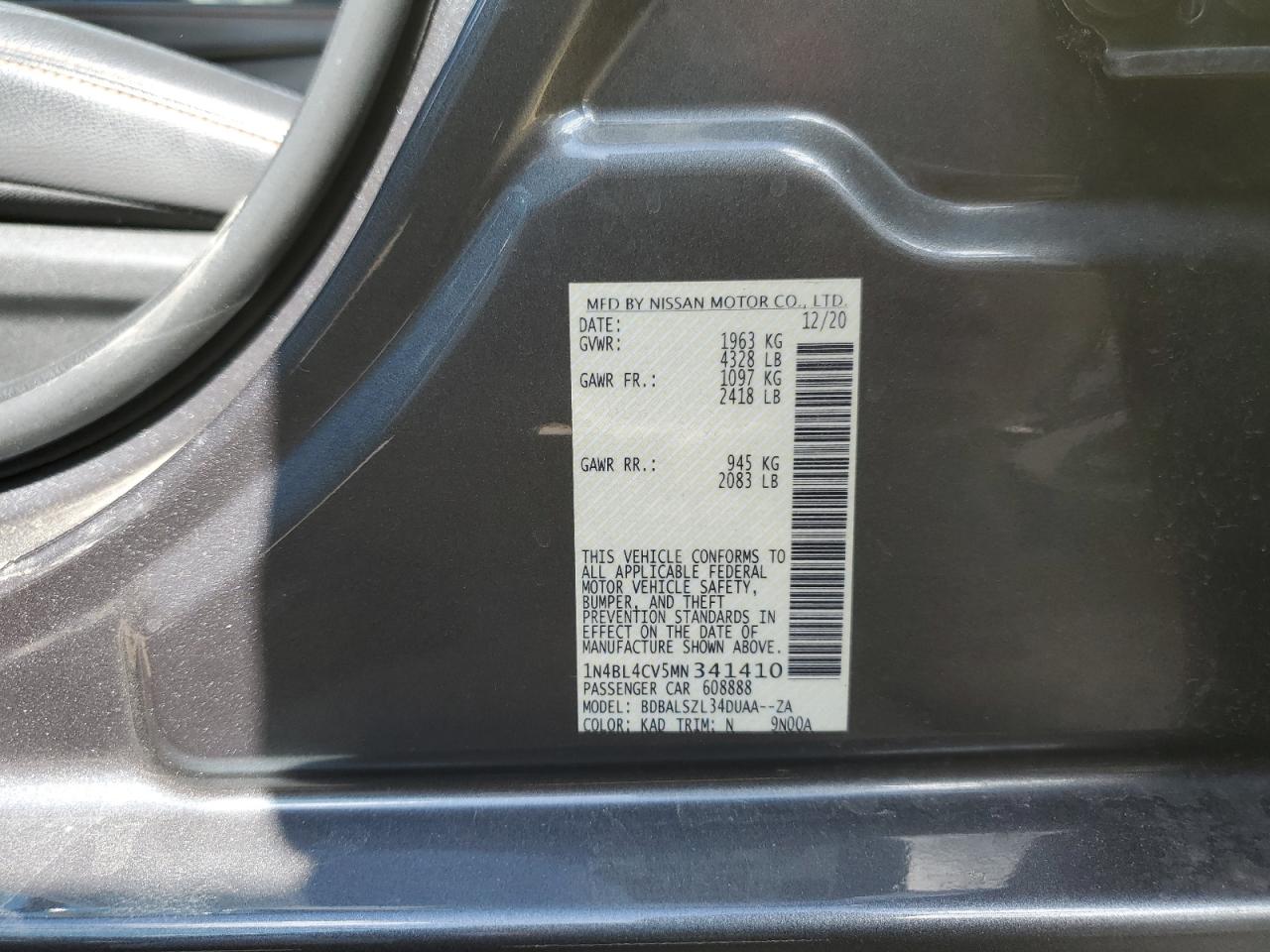 1N4BL4CV5MN341410 NISSAN ALTIMA 2021
