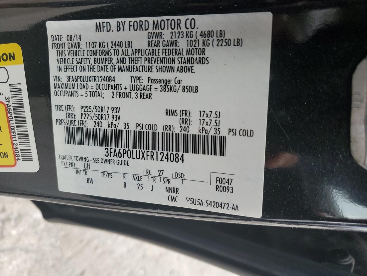 2015 Ford Fusion Se Hybrid vin: 3FA6P0LUXFR124084