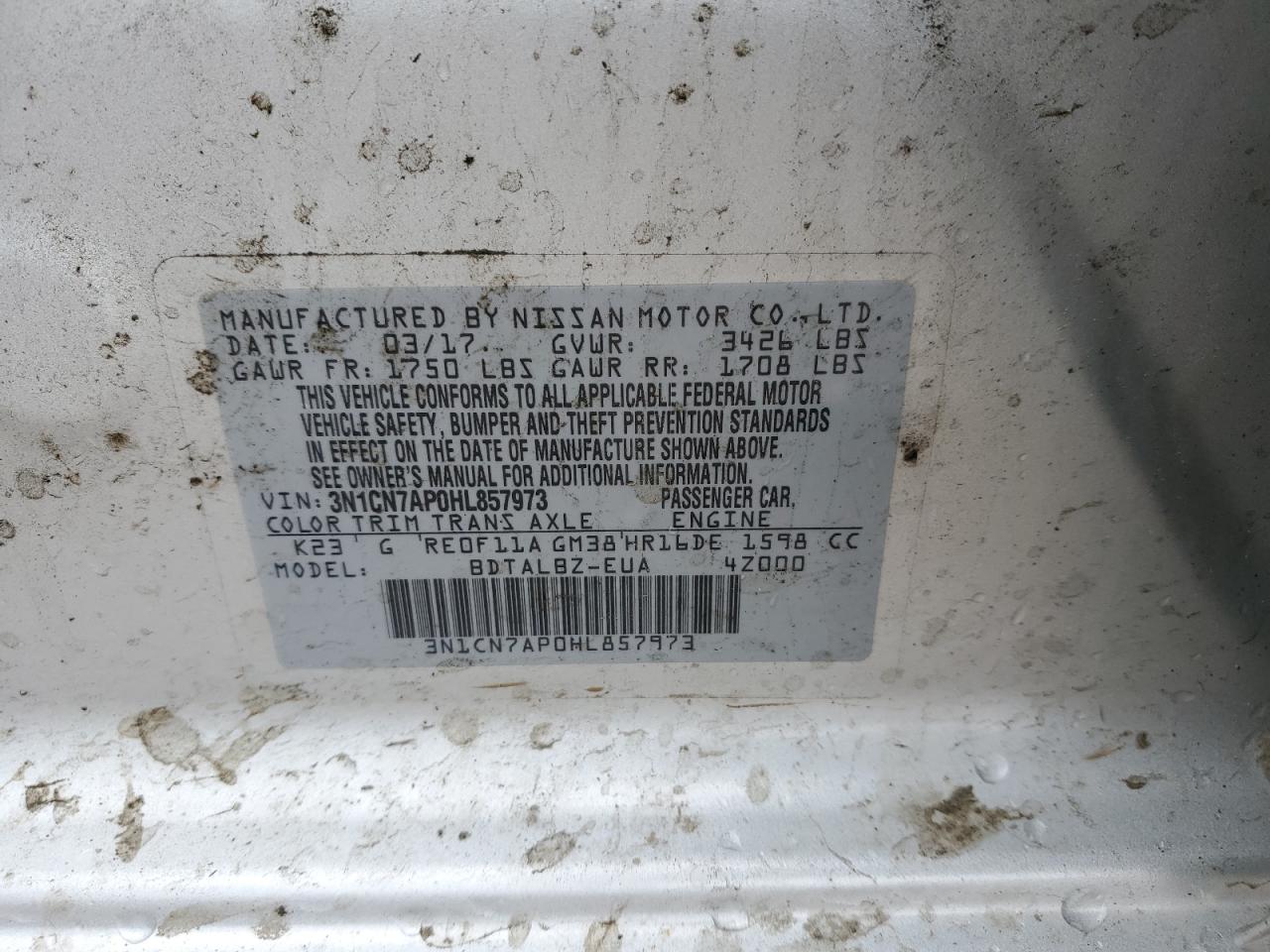 3N1CN7AP0HL857973 2017 Nissan Versa S