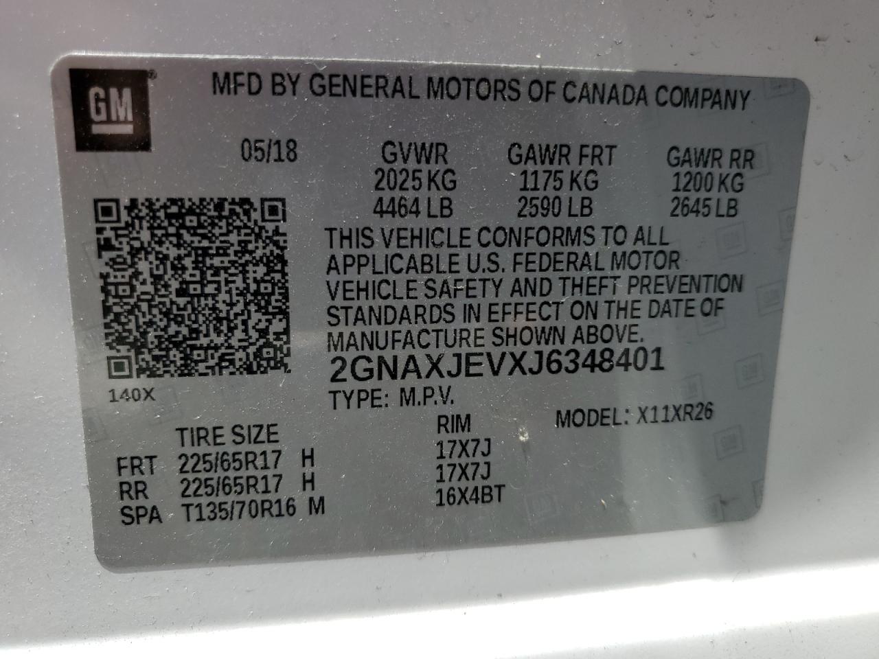2GNAXJEVXJ6348401 CHEVROLET EQUINOX 2018