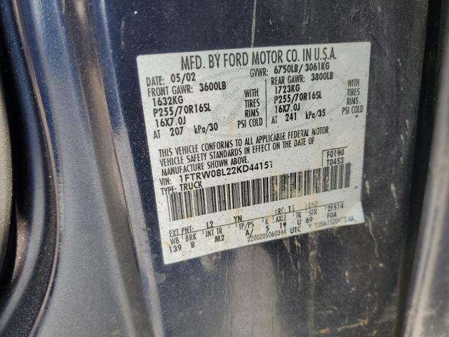 2002 Ford F150 Supercrew VIN: 1FTRW08L22KD44151 Lot: 52151414