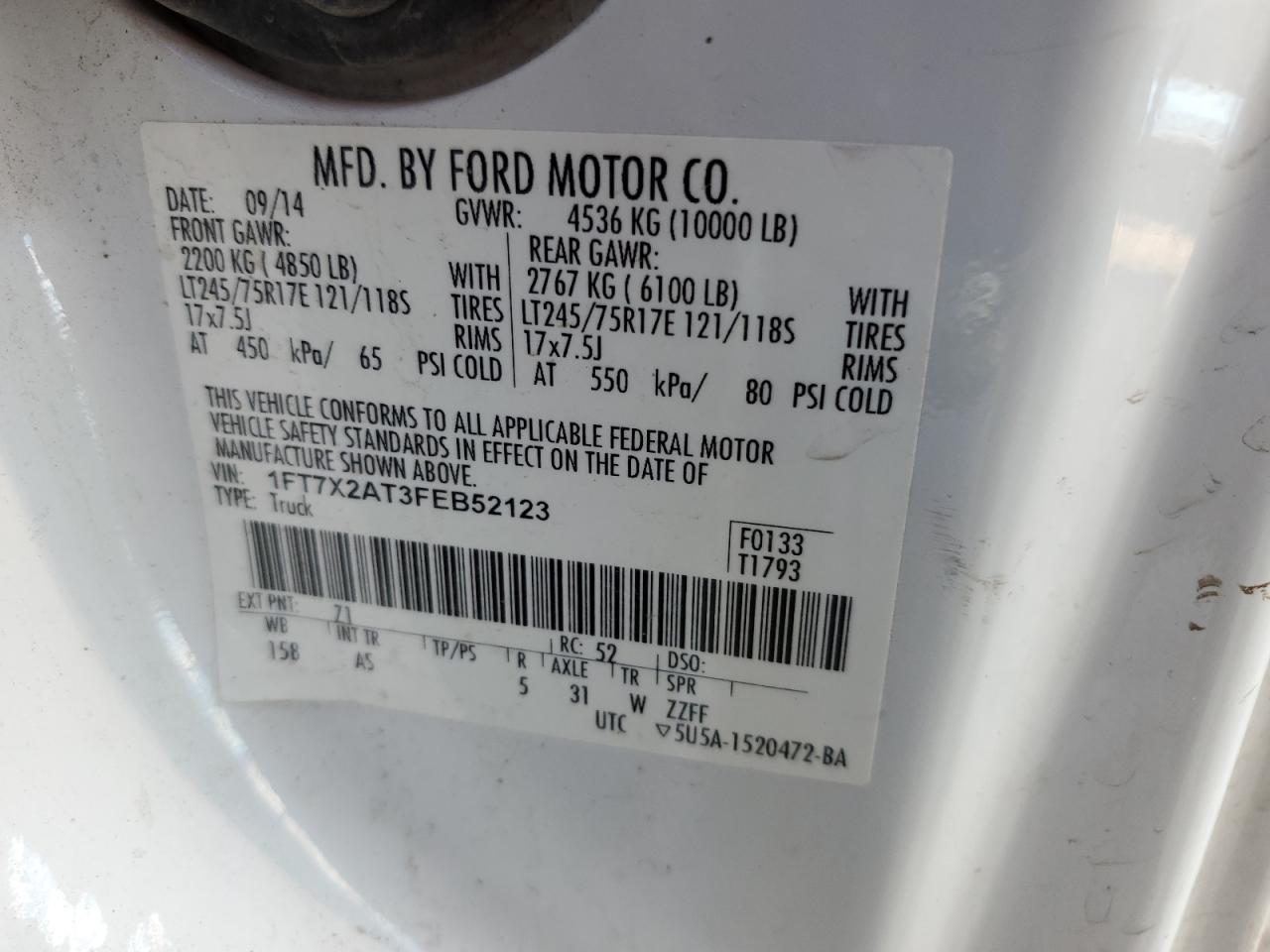 1FT7X2AT3FEB52123 2015 Ford F250 Super Duty