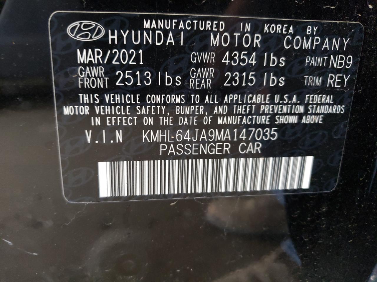 KMHL64JA9MA147035 2021 Hyundai Sonata Sel
