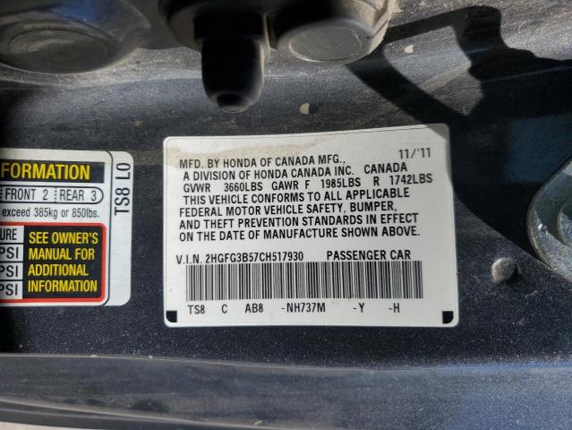 2012 Honda Civic Lx VIN: 2HGFG3B57CH517930 Lot: 50316364