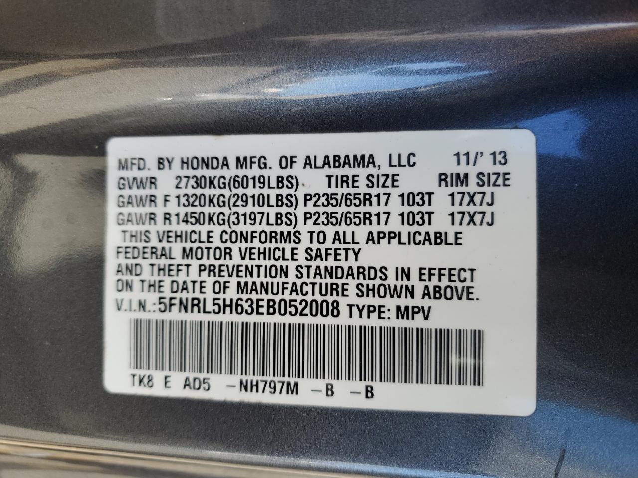 2014 Honda Odyssey Exl vin: 5FNRL5H63EB052008