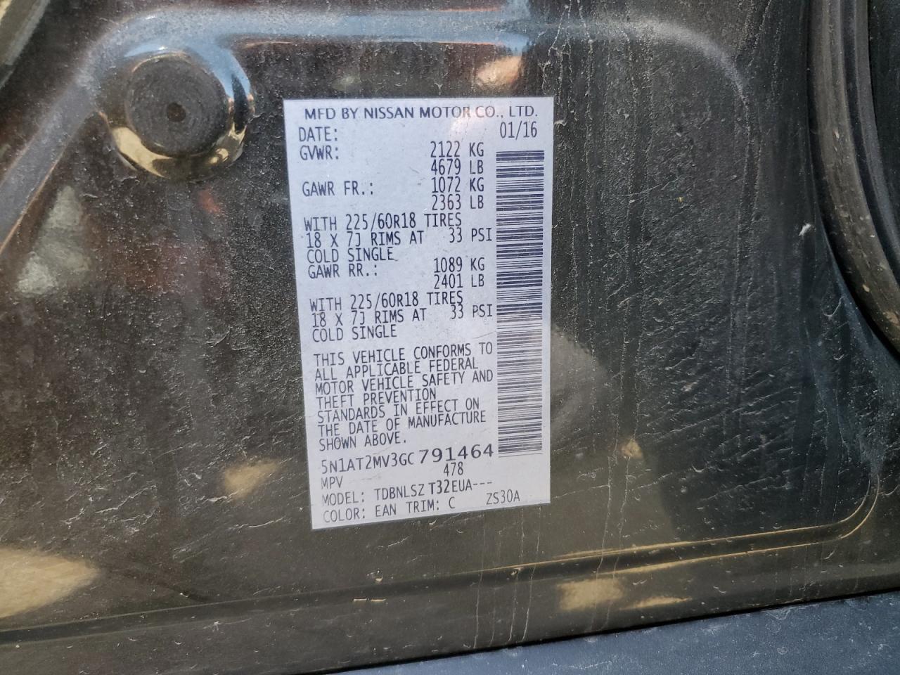 5N1AT2MV3GC791464 NISSAN ROGUE 2016