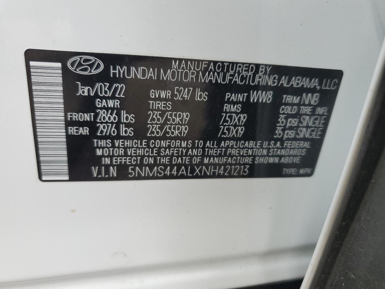 5NMS44ALXNH421213 2022 Hyundai Santa Fe Limited