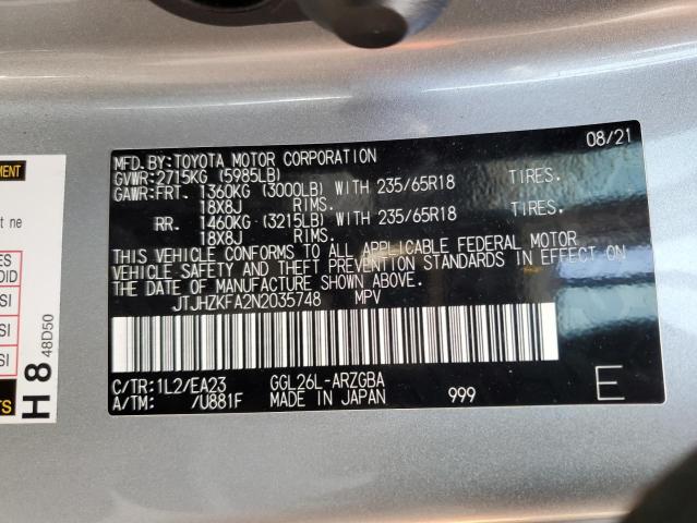 2022 Lexus Rx 350 L VIN: JTJHZKFA2N2035748 Lot: 51596774