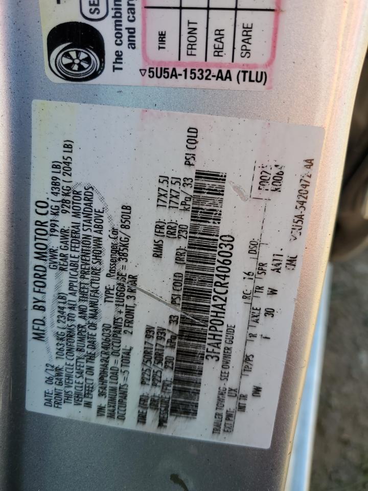 3FAHP0HA2CR406030 2012 Ford Fusion Se