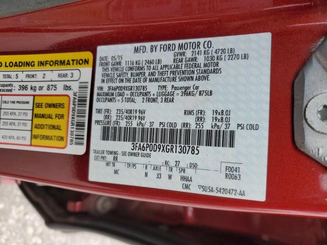 2016 Ford Fusion Titanium VIN: 3FA6P0D9XGR130785 Lot: 49584874