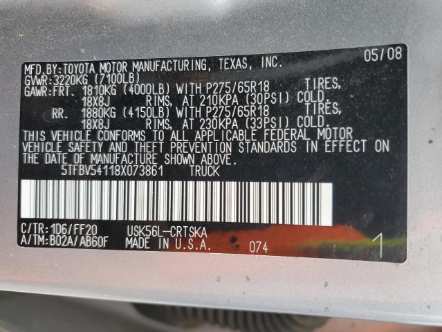2008 Toyota Tundra Double Cab VIN: 5TFBV54118X073861 Lot: 51586584