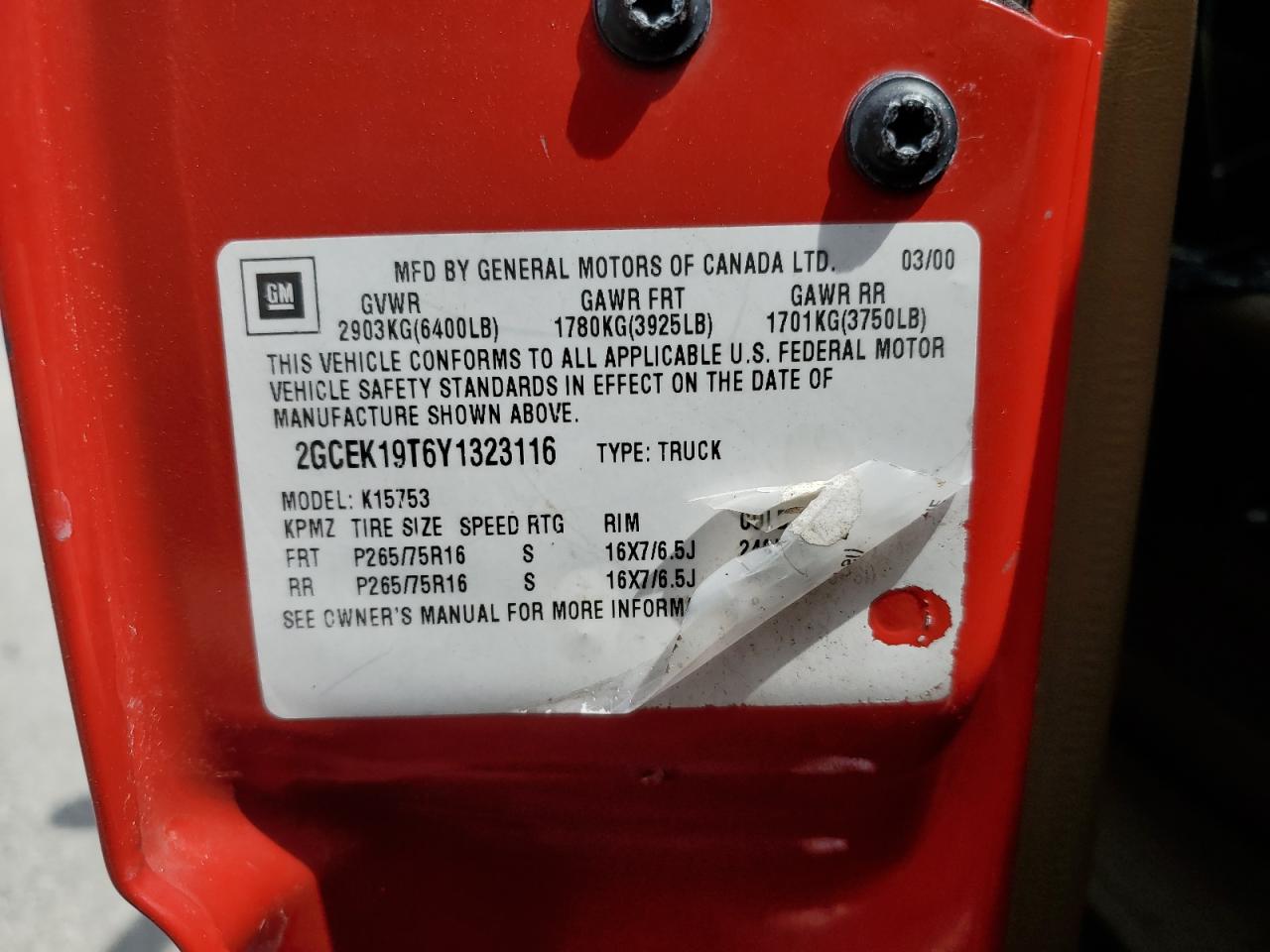 2GCEK19T6Y1323116 2000 Chevrolet Silverado K1500