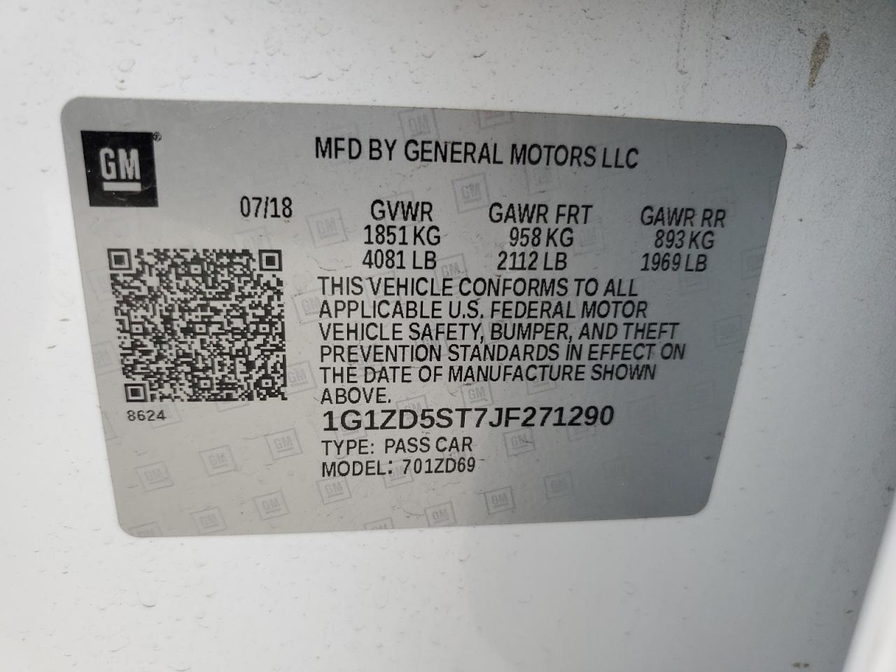 1G1ZD5ST7JF271290 2018 Chevrolet Malibu Lt