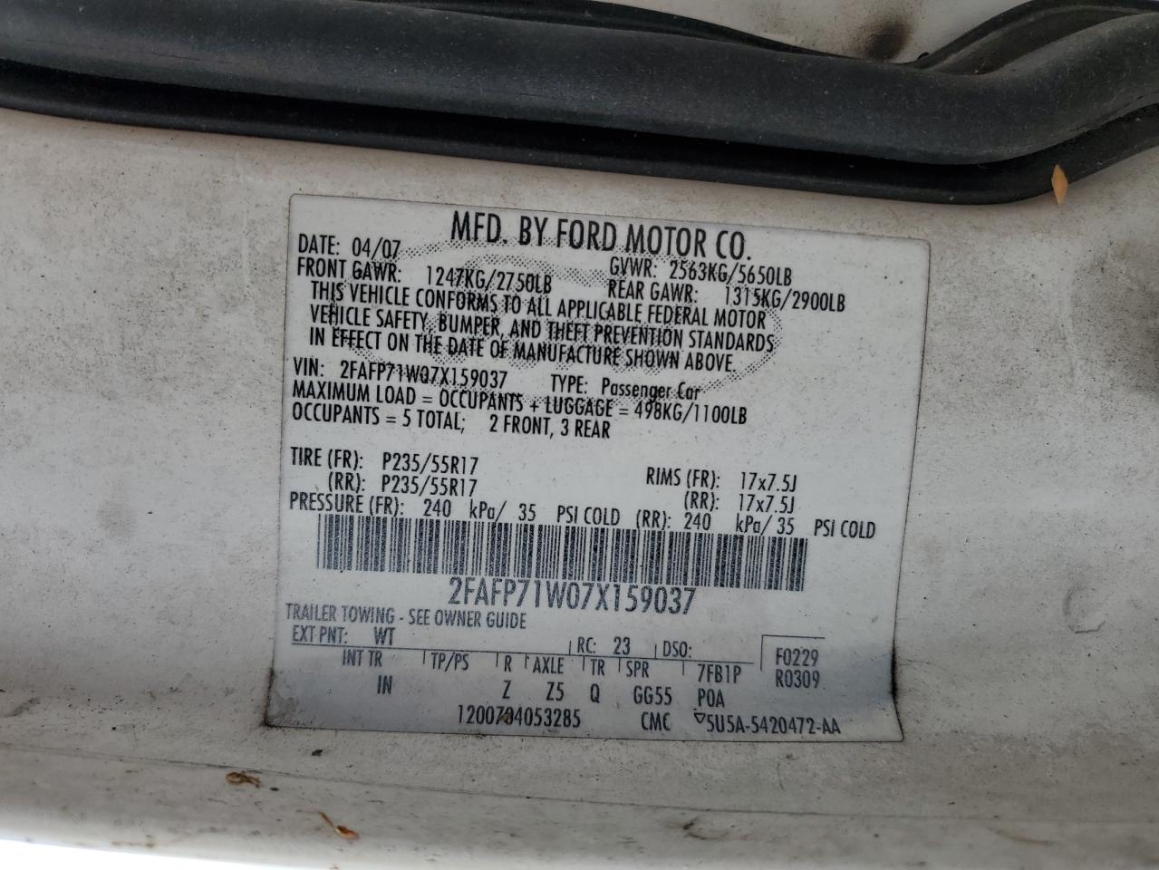 2FAFP71W07X159037 2007 Ford Crown Victoria Police Interceptor