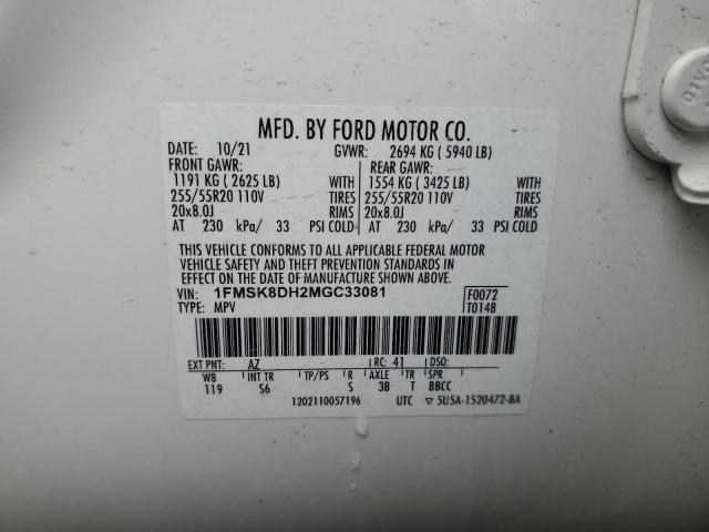 1FMSK8DH2MGC33081 2021 Ford Explorer Xlt