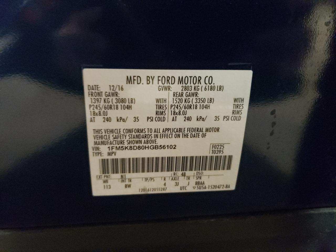 1FM5K8D80HGB56102 FORD EXPLORER 2017