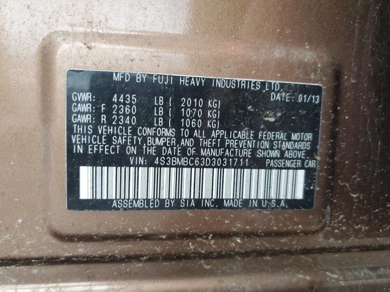 4S3BMBC63D3031711 2013 Subaru Legacy 2.5I Premium