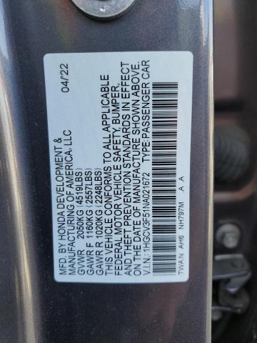 1HGCV3F51NA021672 Honda Accord HYB 12