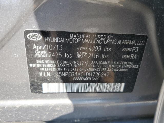 2013 Hyundai Sonata Gls VIN: 5NPEB4AC1DH726247 Lot: 52362224