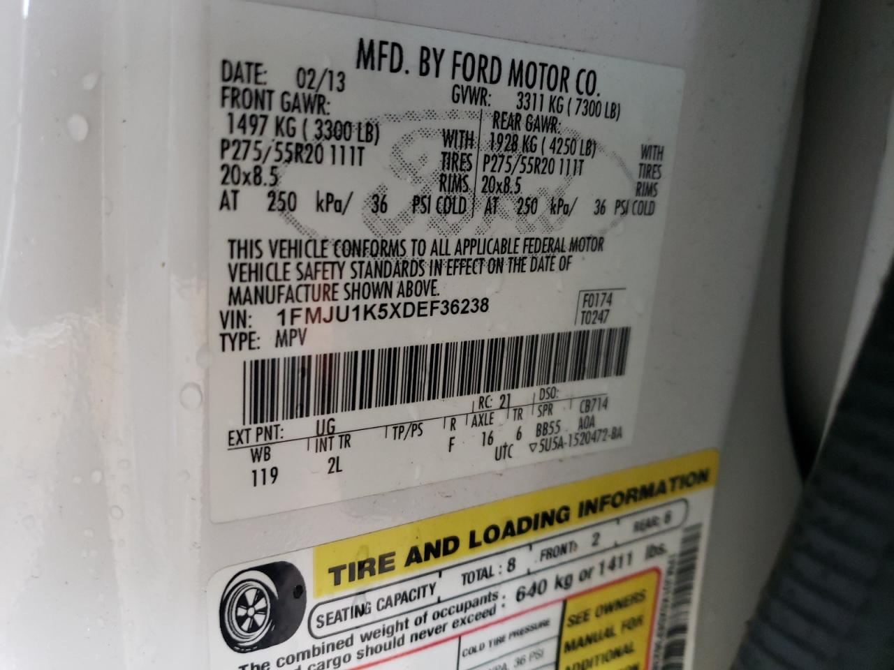 1FMJU1K5XDEF36238 2013 Ford Expedition Limited