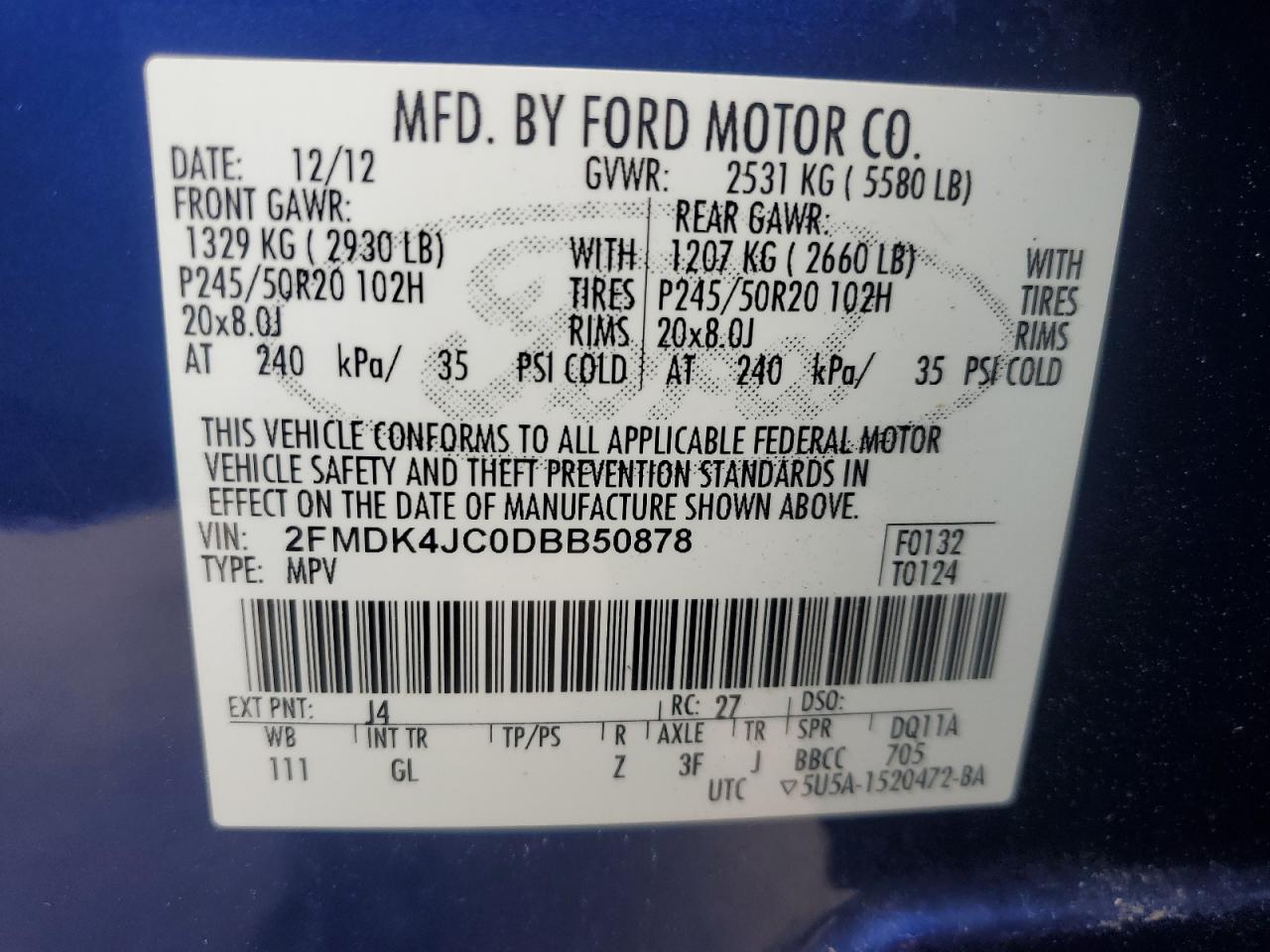 2FMDK4JC0DBB50878 2013 Ford Edge Sel