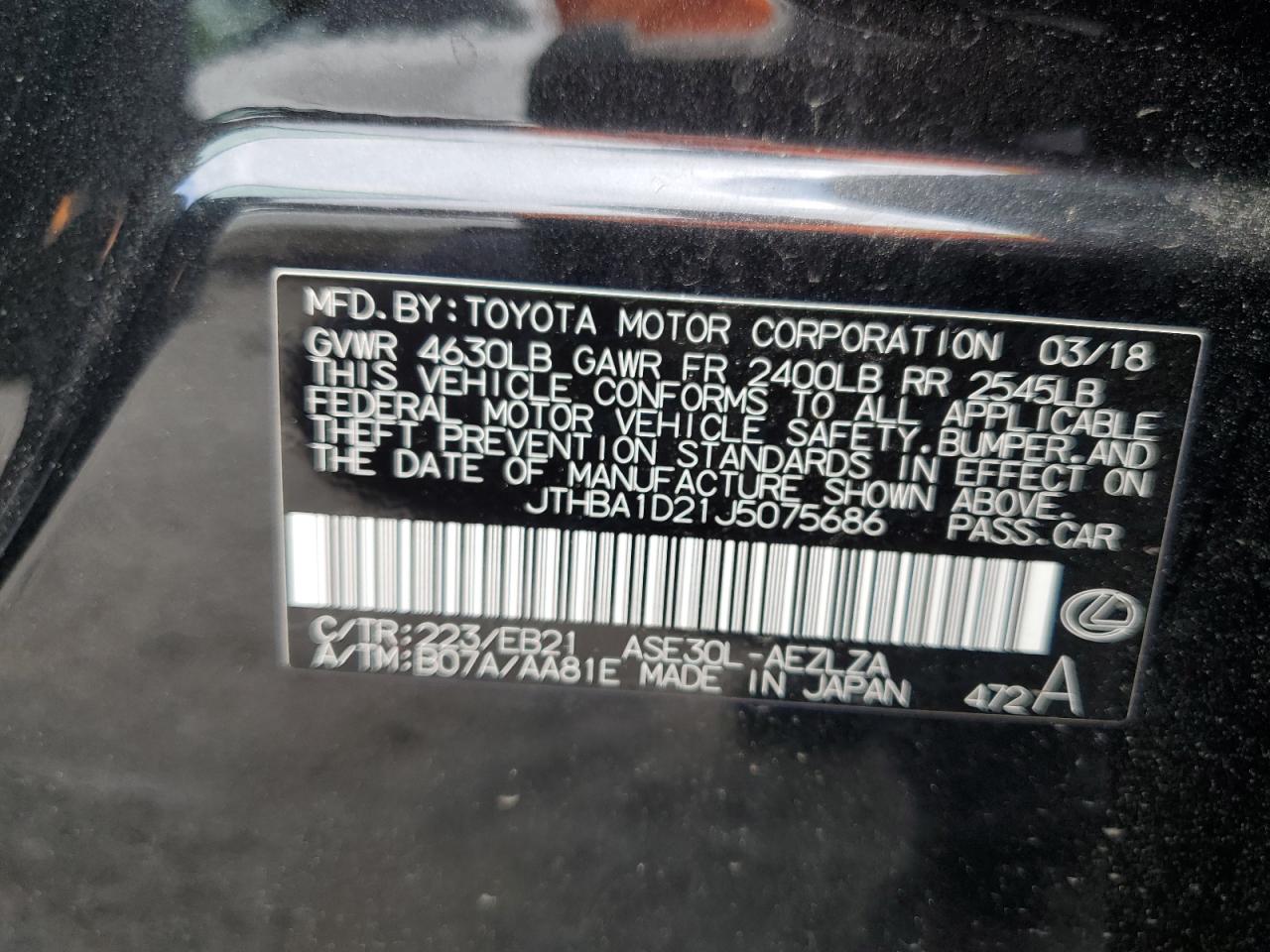 JTHBA1D21J5075686 2018 Lexus Is 300