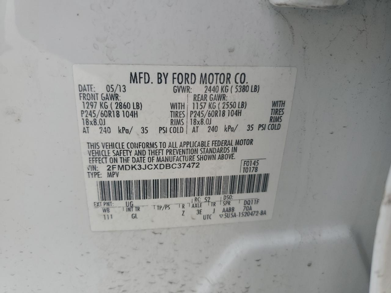 2FMDK3JCXDBC37472 2013 Ford Edge Sel