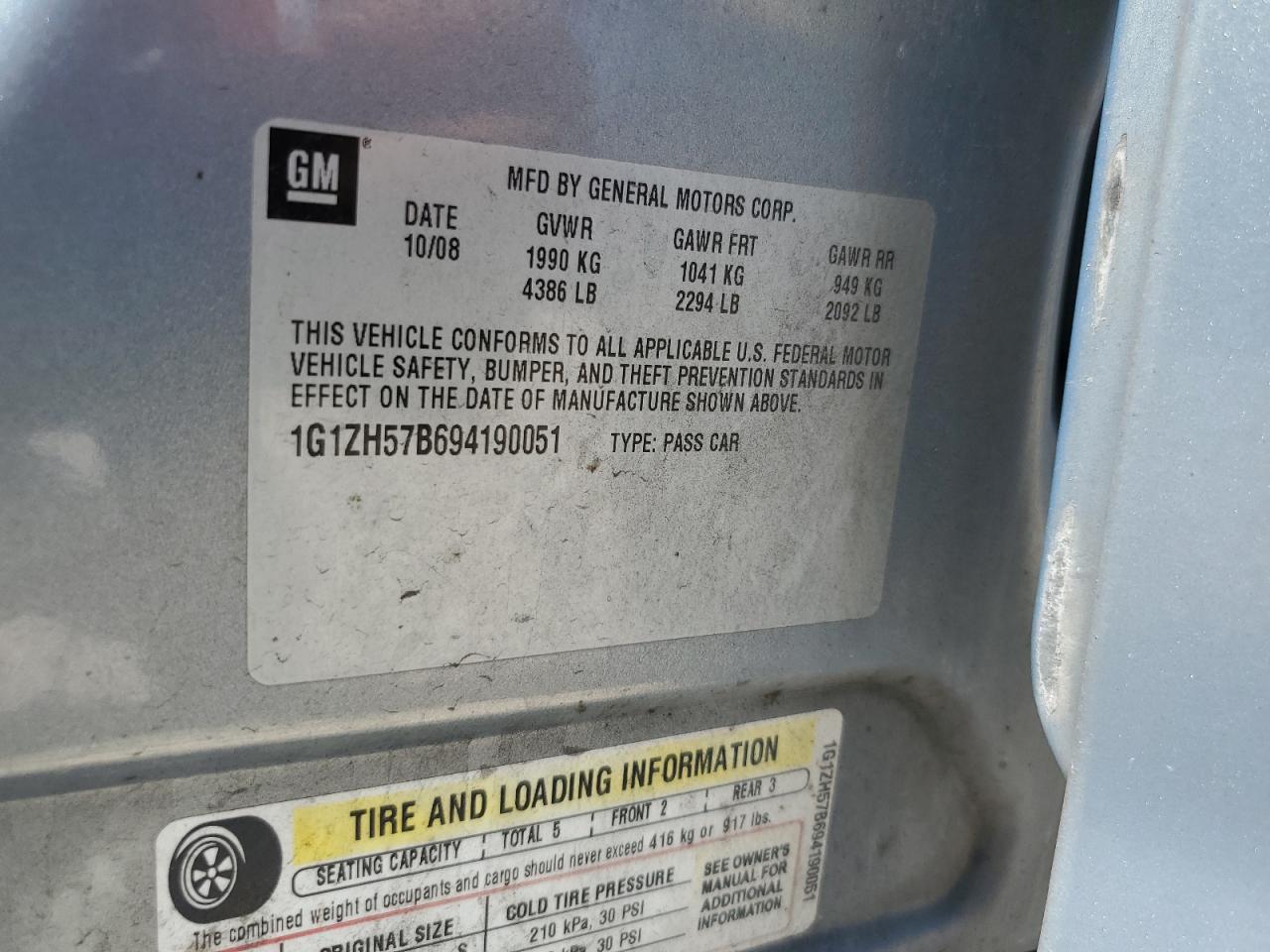 1G1ZH57B694190051 2009 Chevrolet Malibu 1Lt