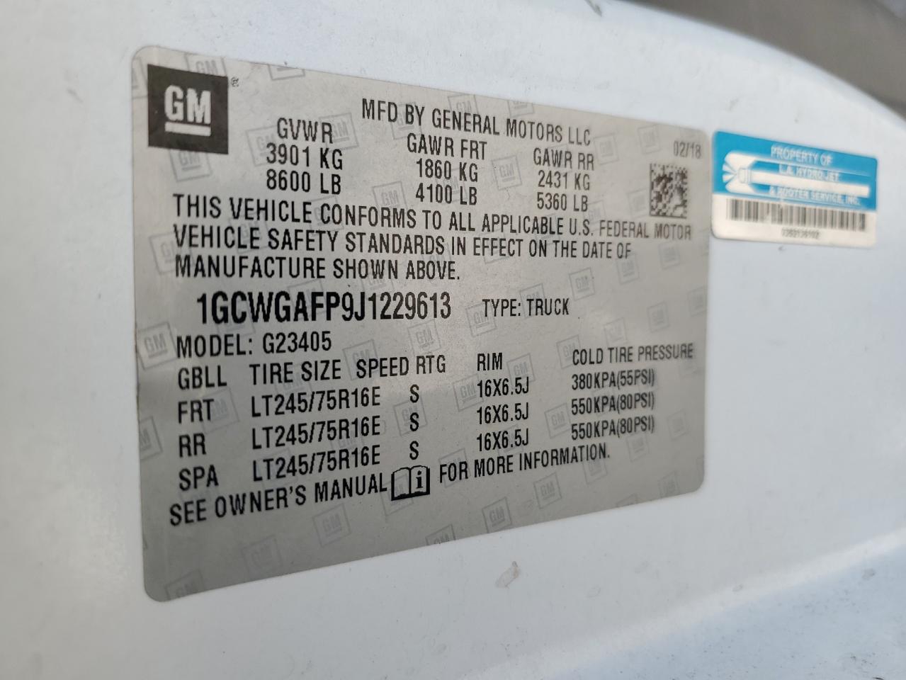 1GCWGAFP9J1229613 CHEVROLET EXPRESS 2018