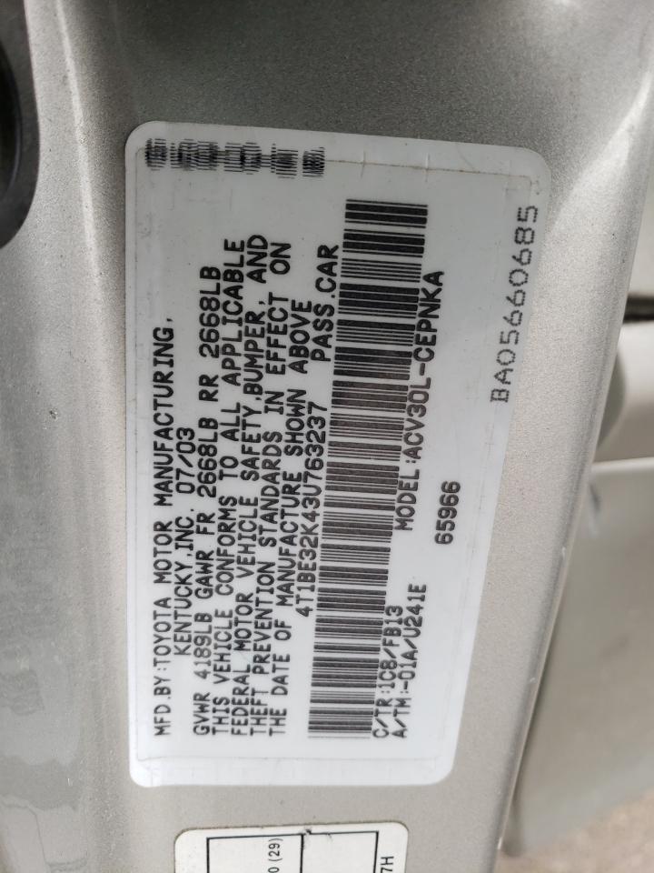 4T1BE32K43U763237 2003 Toyota Camry Le