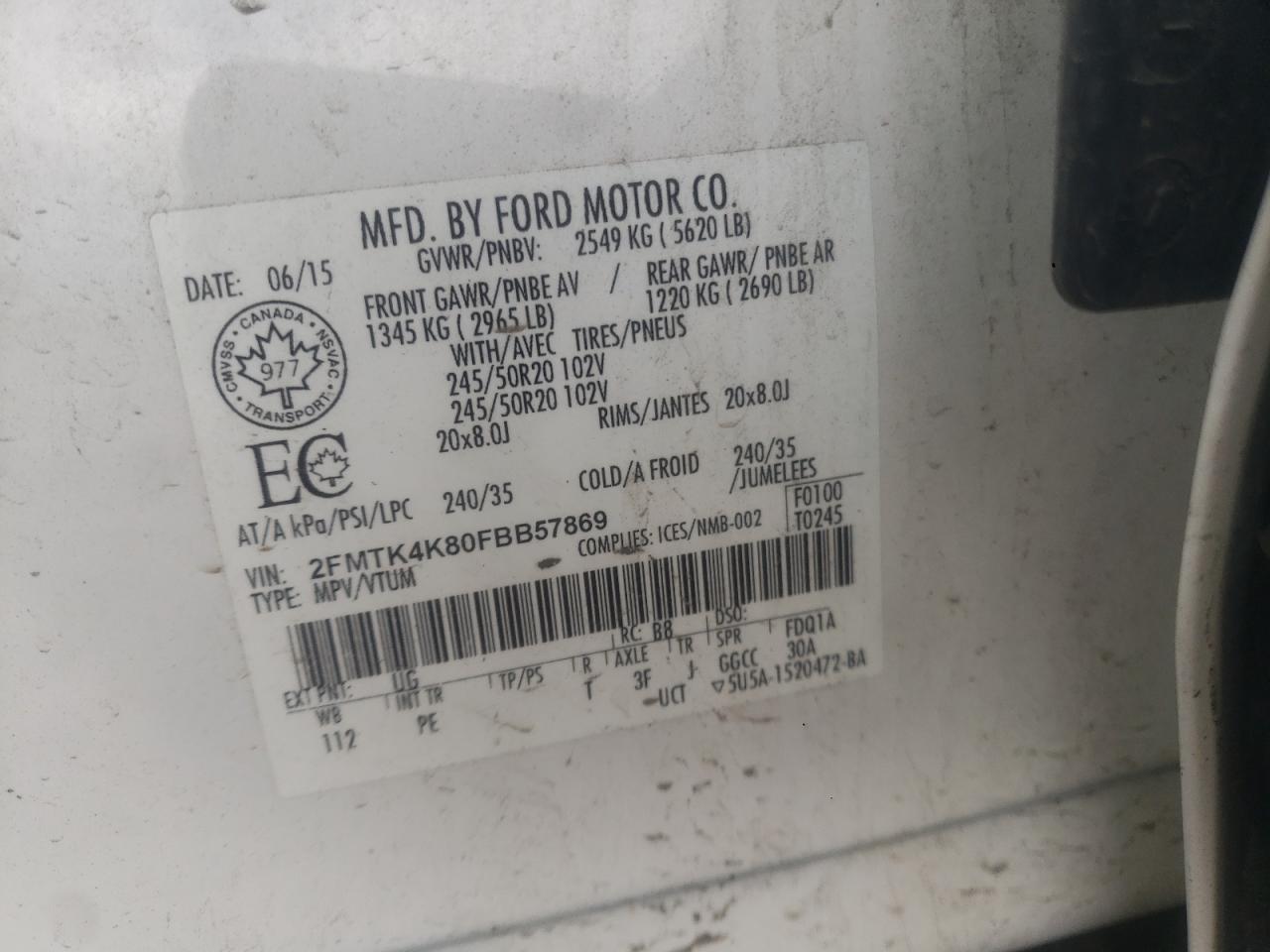 2FMTK4K80FBB57869 2015 Ford Edge Titanium