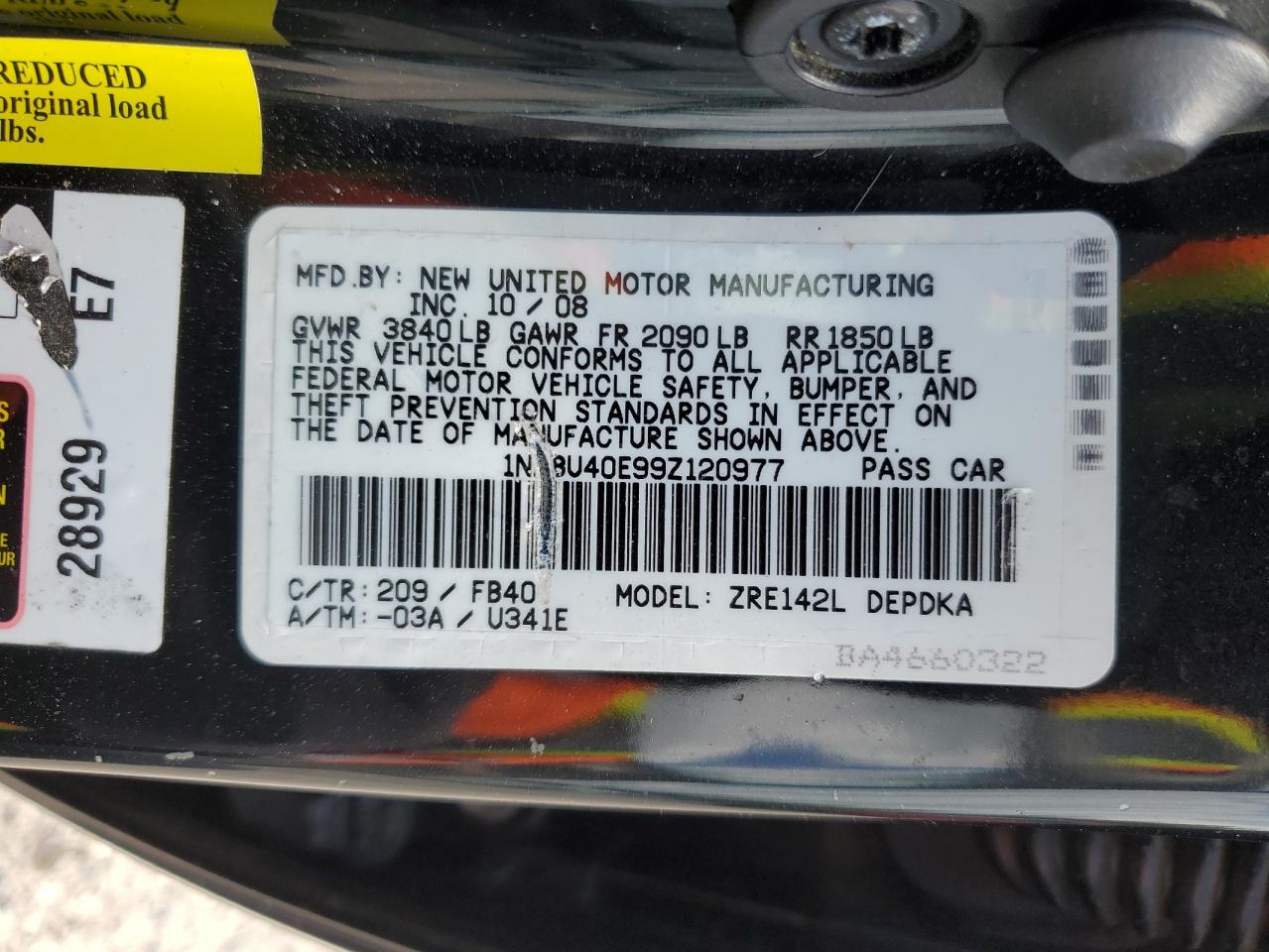 1NXBU40E99Z120977 2009 Toyota Corolla Base