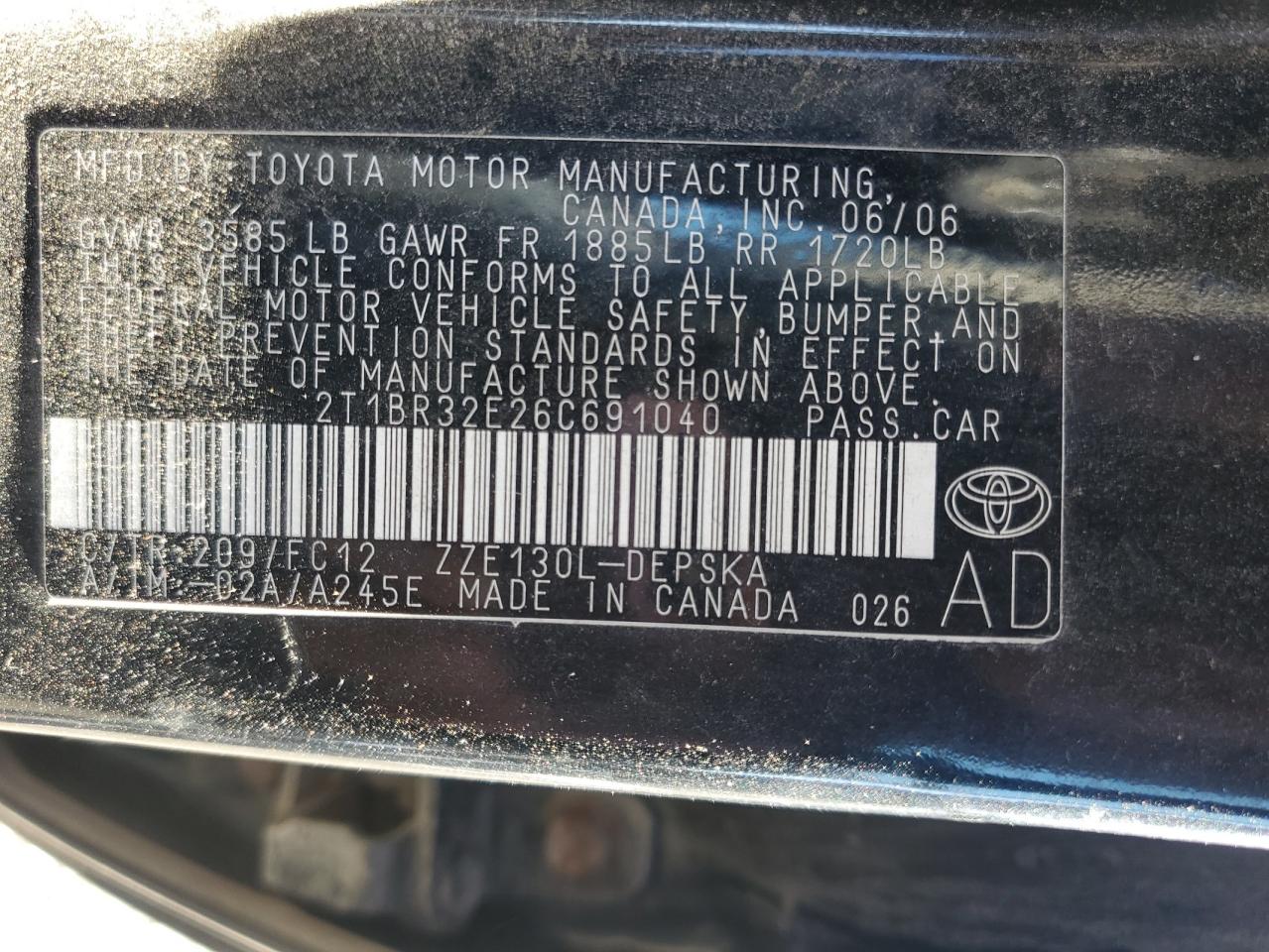 2T1BR32E26C691040 2006 Toyota Corolla Ce