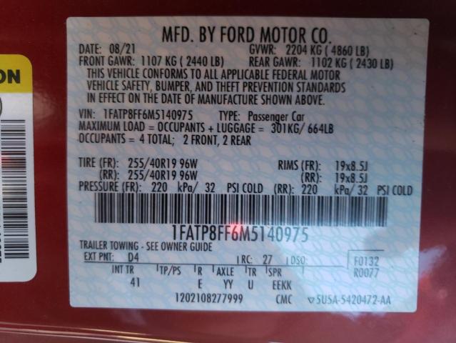 1FATP8FF6M5140975 2021 Ford Mustang Gt