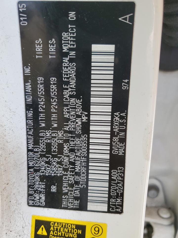 5TDDCRFH1FS009595 2015 Toyota Highlander Hybrid Limited