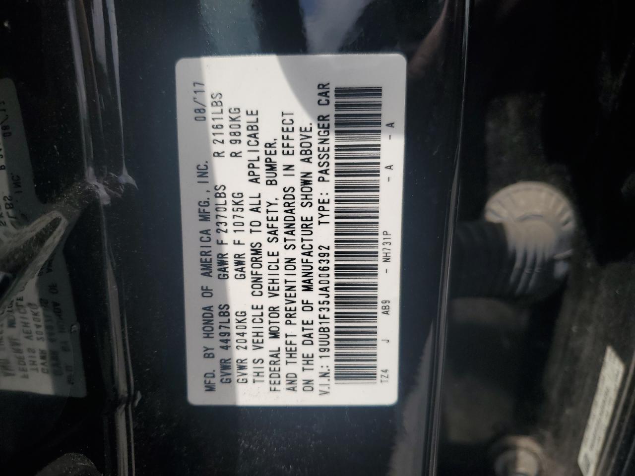 19UUB1F35JA006392 2018 Acura Tlx