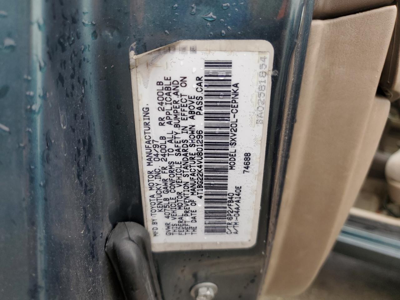 4T1BG22K4VU801296 1997 Toyota Camry Ce