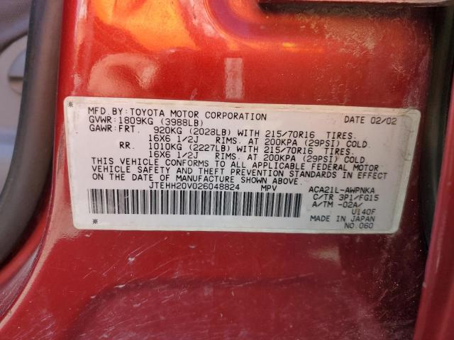 2002 Toyota Rav4 VIN: JTEHH20V026048824 Lot: 51279714