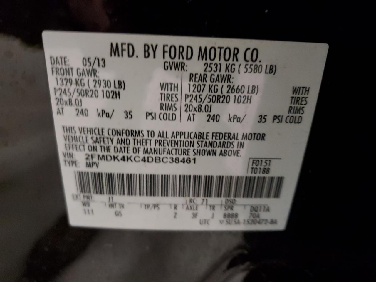 2FMDK4KC4DBC38461 2013 Ford Edge Limited