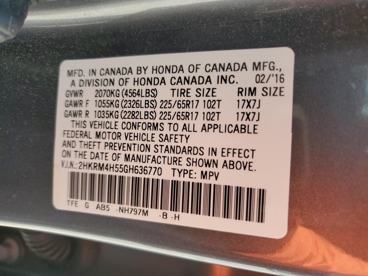2HKRM4H55GH636770 HONDA CRV 2016