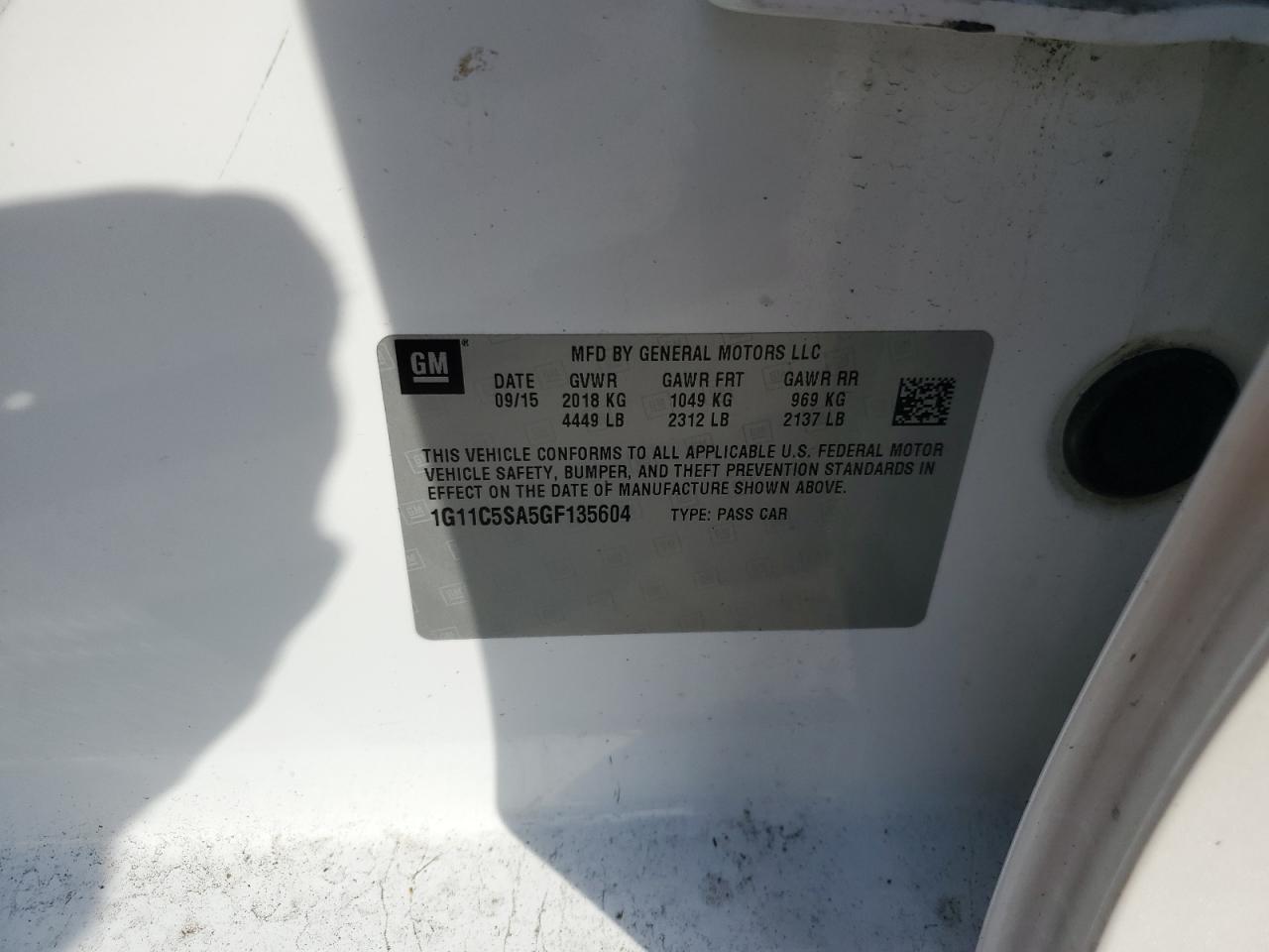 1G11C5SA5GF135604 CHEVROLET MALIBU 2016