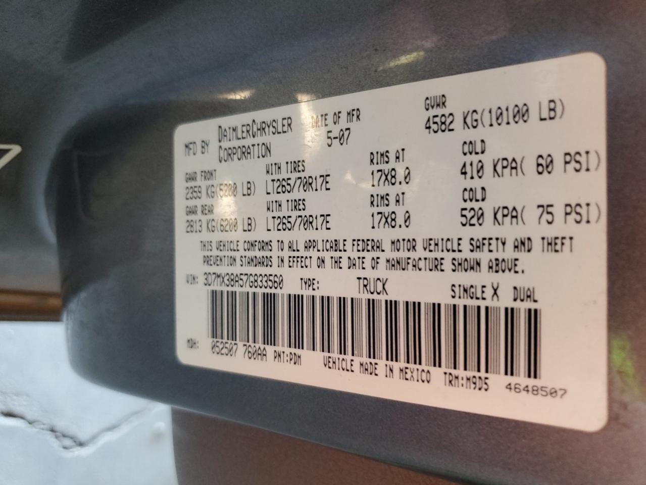 3D7MX38A57G833560 2007 Dodge Ram 3500 St