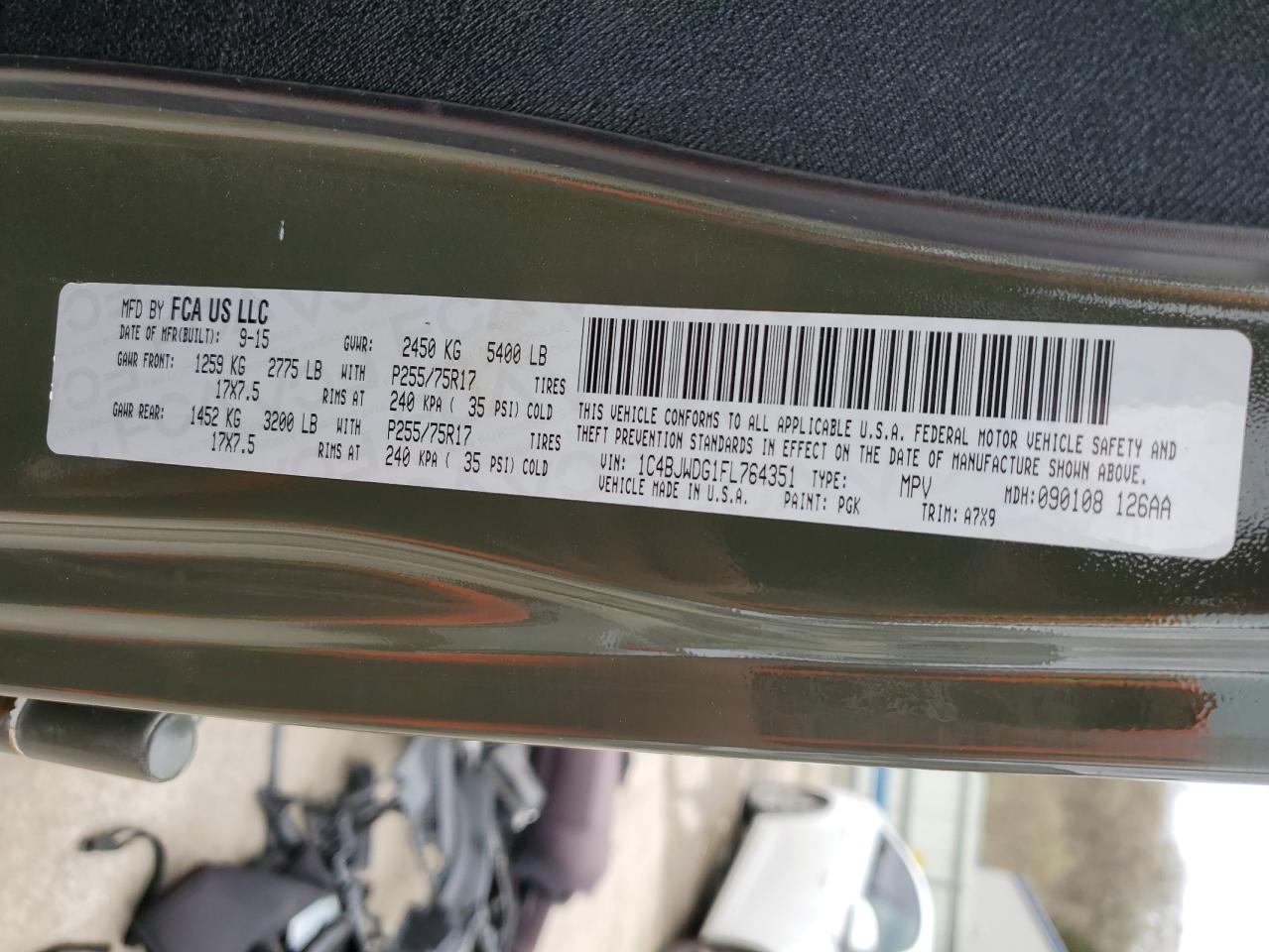 1C4BJWDG1FL764351 2015 Jeep Wrangler Unlimited Sport