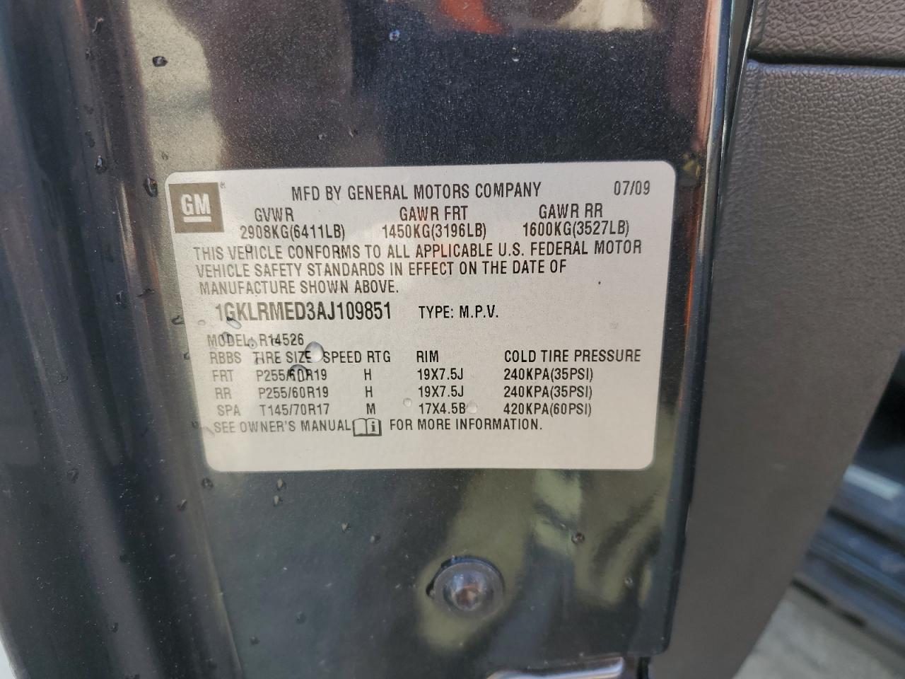 1GKLRMED3AJ109851 2010 GMC Acadia Slt-1