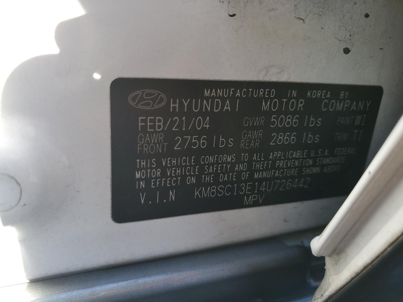 KM8SC13E14U726442 2004 Hyundai Santa Fe Gls