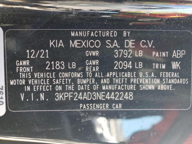 2022 Kia Forte Fe VIN: 3KPF24AD3NE442248 Lot: 51224754