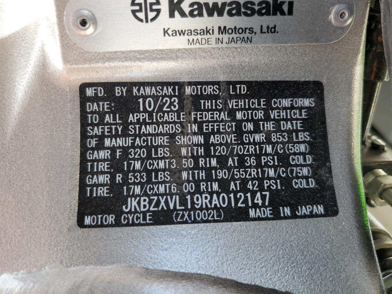 2024 Kawasaki Ninja ZX-10R at FL - Arcadia, Copart lot 51158824 