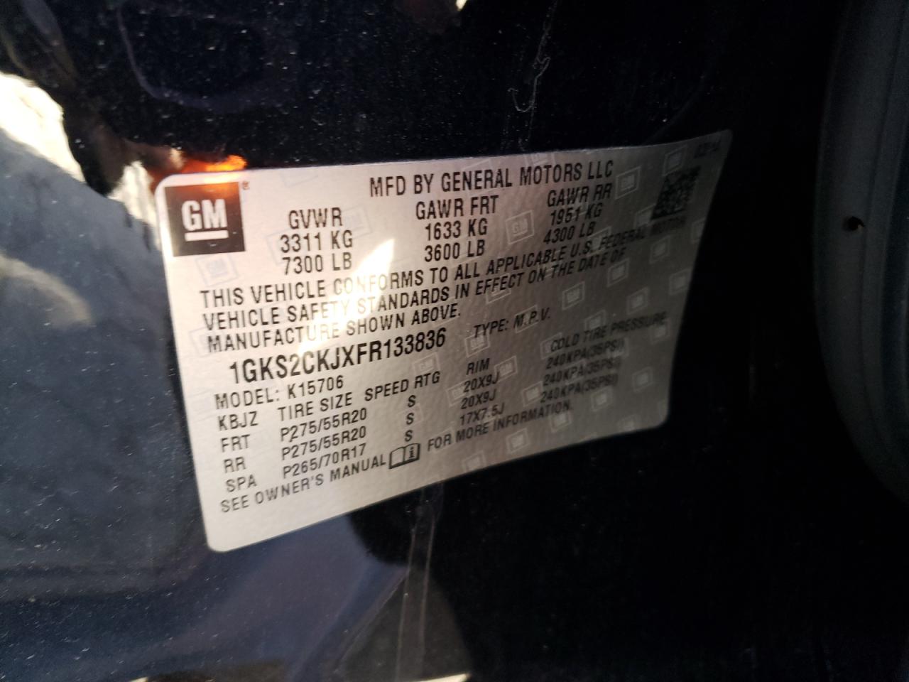 1GKS2CKJXFR133836 2015 GMC Yukon Denali