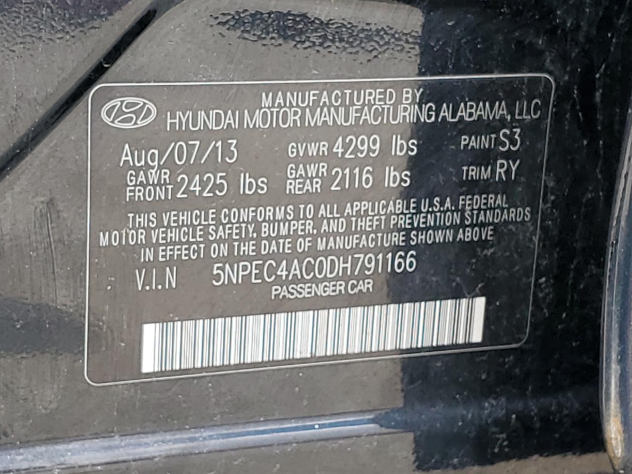5NPEC4AC0DH791166 2013 Hyundai Sonata Se